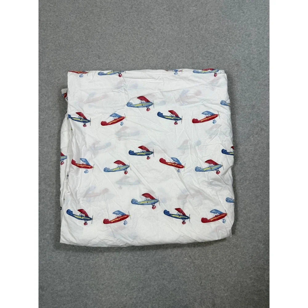 Pottery Barn Kids Twin Flat Sheet and Duvet Cover Set Airplane Print Cotton